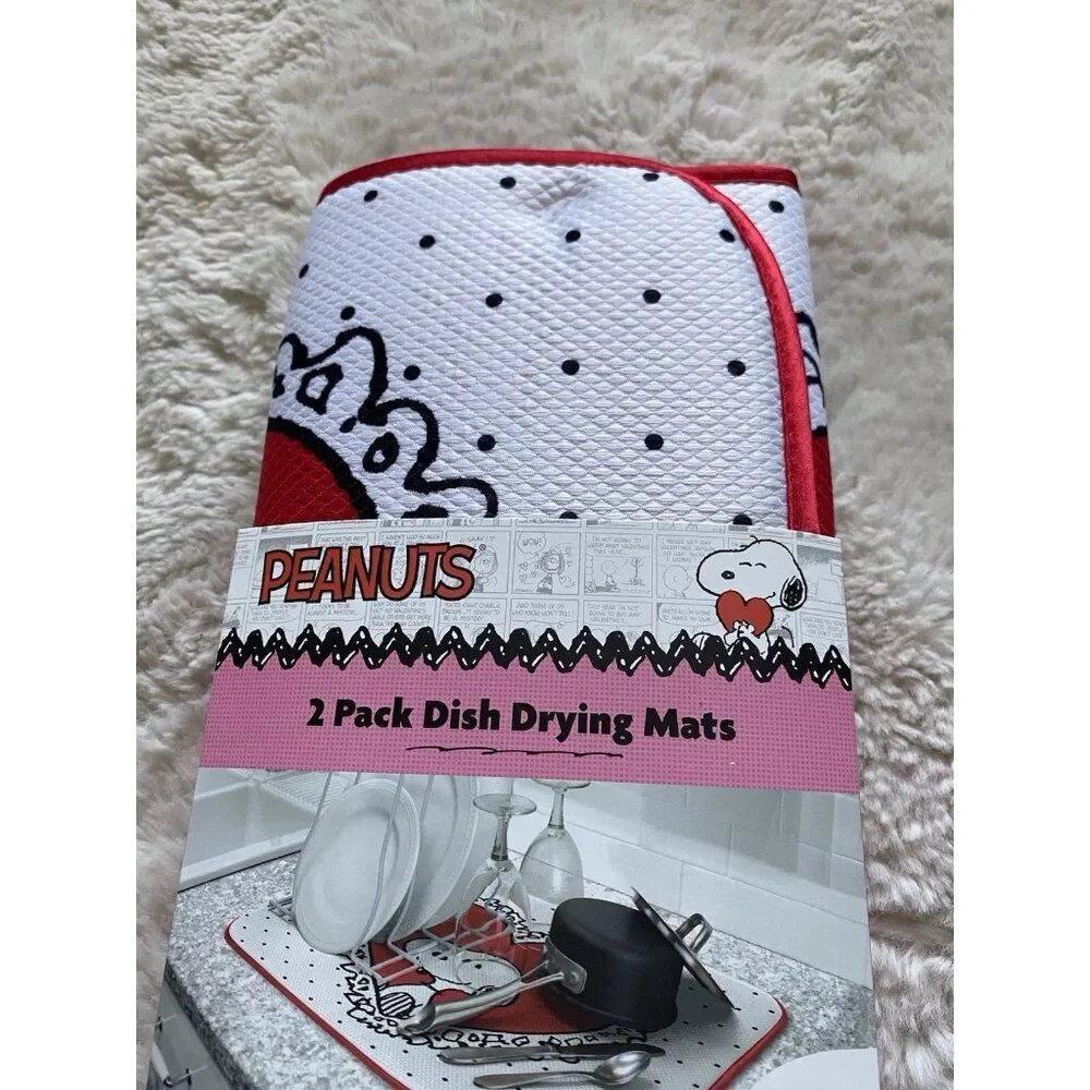 2 Pack Peanuts Snoopy‎ Valentines Heart Kitchen Dish Drying Mats 16” X 18” NEW